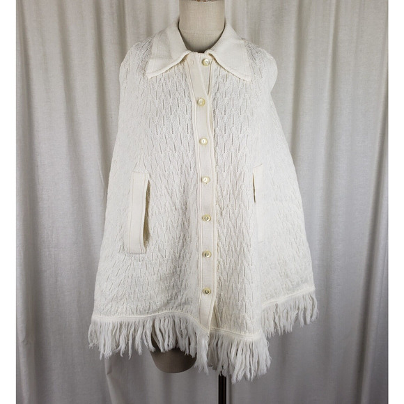 Vintage Sweater Bee by BANFF Knit Crochet Fringe Sweater Cape Poncho Womens MCM - Picture 1 of 8